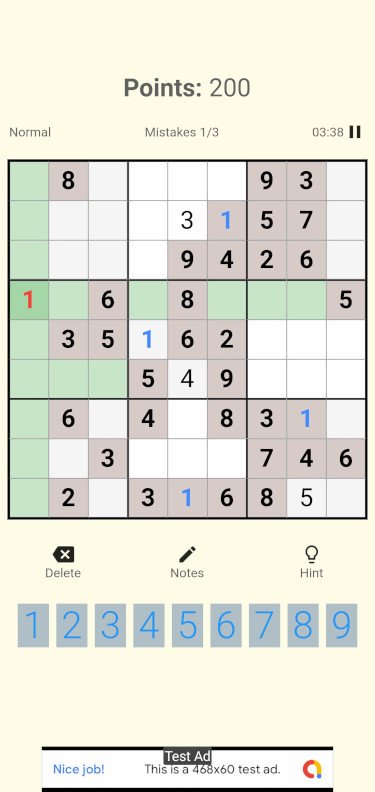 Sudoku Time - Android 5 Pantalla juego Sudoku Time con error