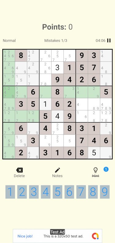 Sudoku Time - Android 6 Pantalla juego Sudoku Time con ayuda