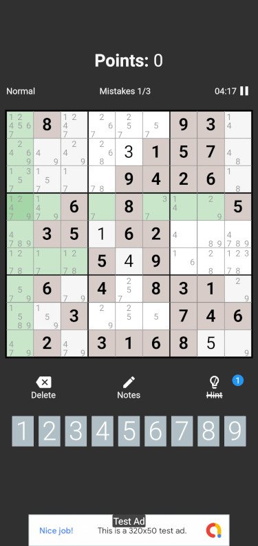Sudoku Time - Android 7 Pantalla juego Sudoku Time modo oscuro